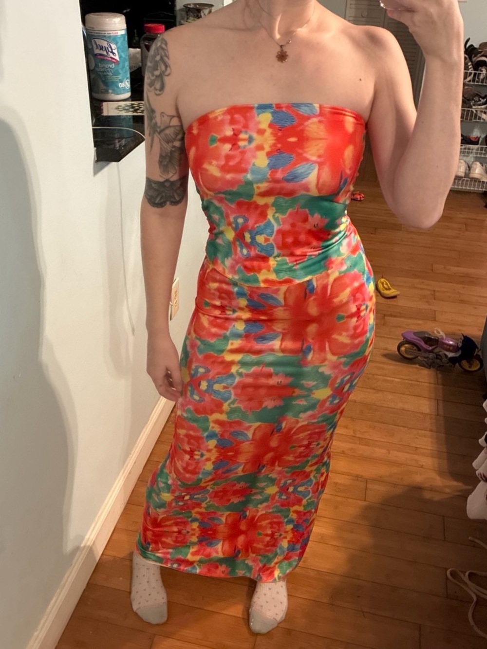 Tropical floral Strapless tube top and matching maxi skirt